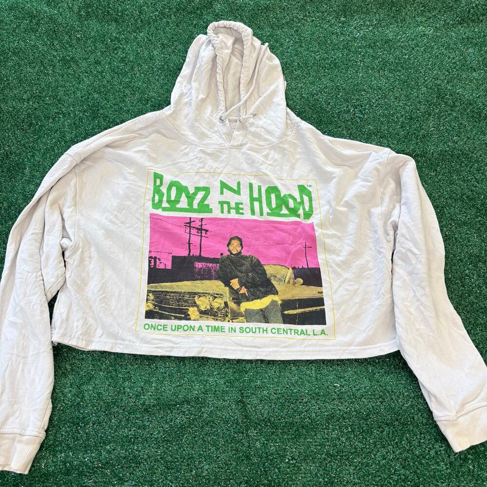 Boyz N The Hood Once Upon a Time Cropped Hoodie White Sweatshirt Size L